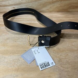 H&M Premium Selection Black Genuine Split Leather Belt Gold Buckle Size S NWT
